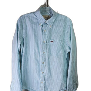 Men's Casual Shirt By Hollister Y2k Button Front Long Sleeve Blue White  Medium